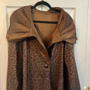 Reversible Rain Coat, Pleated Hood in a Leopard Print Copper Color